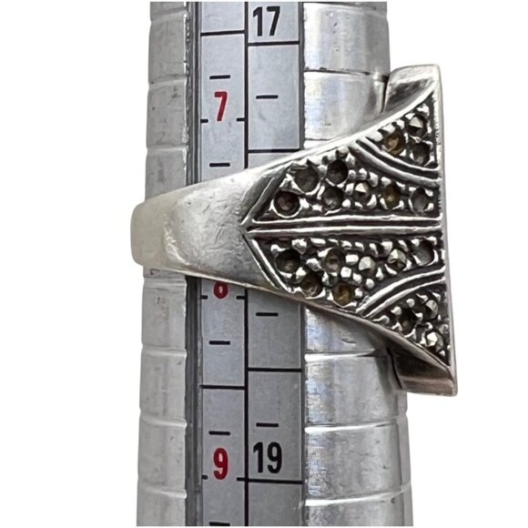 Vintage Sterling Silver Marcasite Signet Ring Size 7.75 925 Statement 6.99g LOOK - Picture 4 of 15